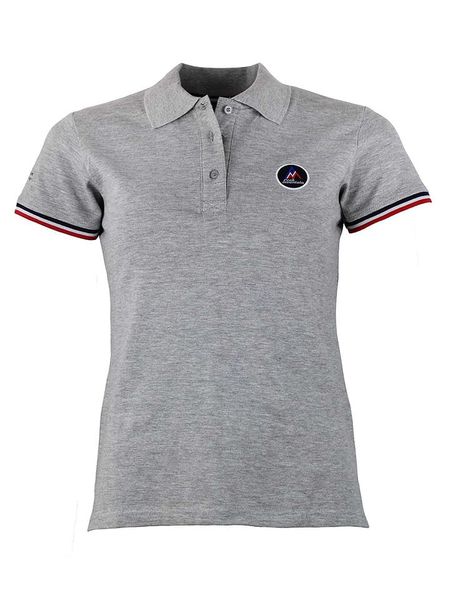 Peak Mountain Koszulka polo w kolorze szarym rozmiar: L. Szare bluzki damskie Peak Mountain, l, bez wzorów, bez kołnierzyka, bez ramiączek. Za 97.05 zł.