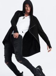 Asymetryczna bluza męska z obszernym kapturem NANTES - czarna - Rozmiar: S. Czarne bluzy z kapturem męskie Ombre Clothing, m, z bawełny. W wyprzedaży za 129.99 zł.