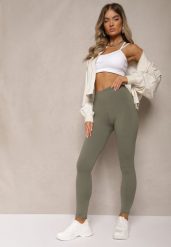 Ciemnozielone Legginsy z Gumką w Talii z Długimi Nogawkami Caleta. Zielone legginsy damskie Renee, m, bez wzorów, z jeansu. Za 14.99 zł.
