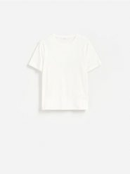 Bawełniany t-shirt - biały. Białe t-shirty damskie Reserved, l, bez wzorów, z bawełny, bez kołnierzyka. Za 49.99 zł.