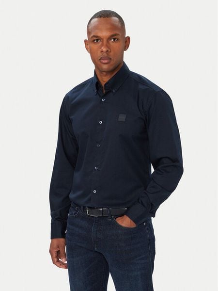 BOSS Koszula Ricoplus_M 50565626 Granatowy Regular Fit. Niebieskie koszule męskie Boss, m, bez wzorów, z bawełny, bez kołnierzyka, bez ramiączek. Za 449.99 zł.