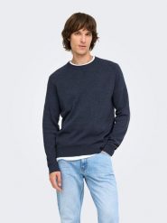 ONLY & SONS Sweter "Villas" w kolorze granatowym rozmiar: M. Niebieskie swetry męskie Only & Sons, m, bez wzorów, bez kołnierzyka. Za 114.95 zł.