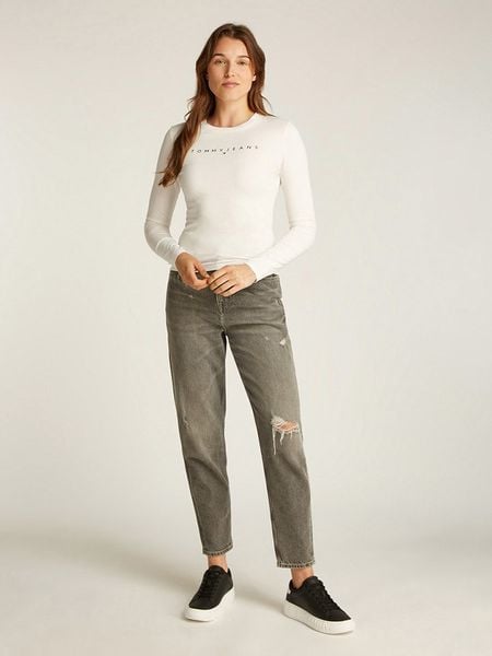 TOMMY JEANS Koszulka w kolorze kremowym rozmiar: S. Brązowe bluzki damskie Tommy Jeans, s, bez wzorów, z bawełny, bez kołnierzyka, bez ramiączek. Za 120.95 zł.