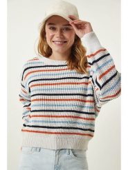 Happiness Istanbul Sweter w kolorze kremowo-błękitno-pomarańczowym rozmiar: onesize. Brązowe swetry klasyczne damskie Happiness Istanbul, ze splotem, bez kołnierzyka. Za 74.11 zł.