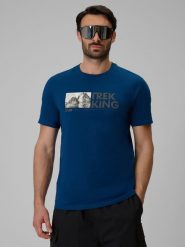 4F T-shirt regular z nadrukiem męski - granatowy M. Niebieskie t-shirty męskie 4f, m, bez wzorów, z bawełny, bez kołnierzyka. Za 59.99 zł.