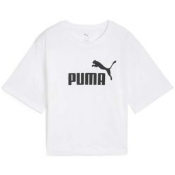 Puma Ess Krótka Koszulka Nr 1 Z Logo Na Luźnym T-Shirt Damskie. Białe bluzki sportowe damskie Puma, s, bez kołnierzyka, bez ramiączek. Za 99.00 zł.