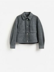 Kurtka shacket z kołnierzykiem - ciemnoszary. Szare kurtki damskie Reserved, l, bez wzorów, z tkaniny, bez kaptura. Za 149.99 zł.