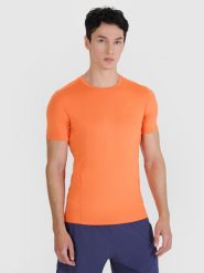 4F Koszulka do biegania slim szybkoschnąca męska - pomarańczowa M. Brązowe t-shirty sportowe męskie 4f, m, z dzianiny, bez ramiączek, do biegania. W wyprzedaży za 79.99 zł.