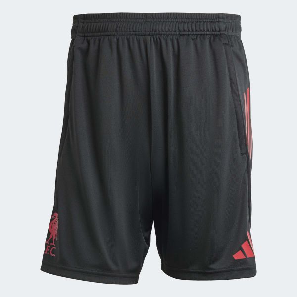 Spodenki treningowe Liverpool FC Tiro 25 Competition. Czarne szorty męskie Adidas, z materiału, bez kołnierzyka. Za 199.00 zł.