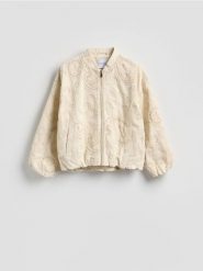 Kurtka bomberka z haftem - beżowy. Brązowe kurtki damskie Reserved, l, bez wzorów, z bawełny, bez kaptura. Za 279.99 zł.