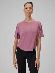 4F Koszulka do jogi regular szybkoschnąca damska - różowa L. Czerwone bluzki sportowe damskie 4f, l, z dzianiny, bez kołnierzyka, bez ramiączek. Za 129.99 zł.
