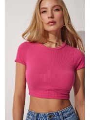 Happiness Istanbul Koszulka w kolorze różowym rozmiar: M. Różowe bluzki damskie Happiness Istanbul, m, bez wzorów, bez kołnierzyka, bez ramiączek. Za 52.99 zł.