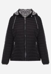 Czarna Dwustronna Kurtka Pikowana z Kapturem Zidila. Czarne kurtki damskie Born2be, l, bez wzorów, z jeansu, z kapturem. Za 89.99 zł.