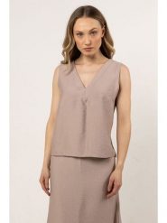 Awama Bluzka w kolorze beżowym rozmiar: XL. Brązowe bluzki damskie Awama, xl, bez wzorów, bez kołnierzyka, bez ramiączek. Za 99.99 zł.