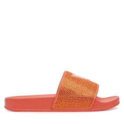 Klapki Guess. Brązowe klapki damskie Guess, z aplikacjami, bez obcasa. Za 179.99 zł.