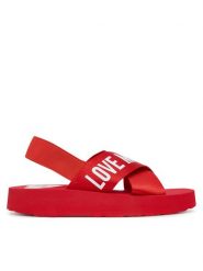 LOVE MOSCHINO Sandały JA16214G0MIX5500 Czerwony. Czerwone sandały damskie Love Moschino, bez wzorów, z materiału, bez obcasa, na płaskiej podeszwie. Za 609.99 zł.