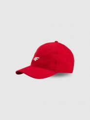 4F Czapka z daszkiem strapback uniseks - czerwona S/M (58cm). Czerwone czapki z daszkiem damskie 4f, bez wzorów, z bawełny. Za 49.99 zł.