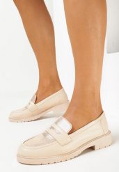 Beżowe Klasyczne Mokasyny na Płaskiej Podeszwie z Wycięciami Salleteri. Brązowe mokasyny damskie Born2be. Za 109.99 zł.
