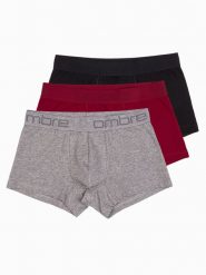 Bokserki męskie bawełniane z logowaniem - 3-pak mix V3 OM-UNBO-0105 - XXL. Szare bokserki męskie Ombre Clothing, bez wzorów, z bawełny. W wyprzedaży za 39.99 zł.