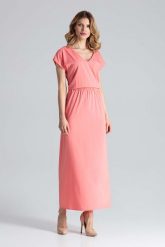 Koralowa Sukienka Maxi z Dekoltem V. Pomarańczowe sukienki damskie Figl, l, bez wzorów, z elastanu, wizytowe, bez kołnierzyka, bez ramiączek, maxi. Za 289.00 zł.