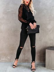 Milan Kiss Bluzka w kolorze czarnym rozmiar: L. Czarne bluzki damskie Milan Kiss, l, bez wzorów, z koronki, bez kołnierzyka, bez ramiączek. Za 131.12 zł.