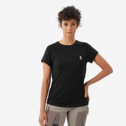 Koszulka trekkingowa damska z krótkim rękawem Merino. Czarne bluzki damskie SIMOND, l, bez wzorów, z materiału, sportowe, bez kołnierzyka, bez ramiączek. Za 179.99 zł.
