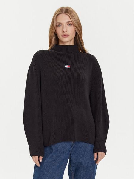Tommy Jeans Sweter Badge DW0DW21676 Czarny Relaxed Fit. Czarne swetry klasyczne damskie Tommy Jeans, m, z bawełny, bez kołnierzyka. Za 379.99 zł.