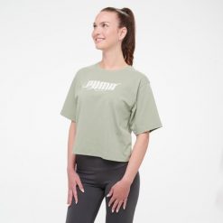 Koszulka damska Puma Gym & Pilates crop. Zielone bluzki damskie Puma, m, bez wzorów, z bawełny, bez ramiączek. Za 99.99 zł.