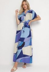 Niebieska Sukienka Rozkloszowana z Wiskozy w Geometryczny Wzór z Paskiem Ranislla. Niebieskie sukienki damskie Born2be, na co dzień, l, bez wzorów, z wiskozy, eleganckie, bez kołnierzyka, bez ramiączek, maxi, rozkloszowane. W wyprzedaży za 79.99 zł.