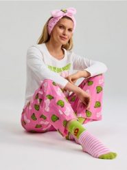 Bawełniana piżama dwuczęściowa Grinch - kremowy. Białe piżamy damskie Sinsay, l, bez wzorów, z bawełny, bez ramiączek. Za 55.99 zł.