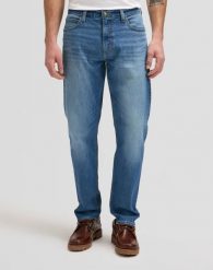 MĘSKIE SPODNIE LEE DAVID REGULAR TAPERED SELVEDGE BLUE FORCE 112380202. Niebieskie spodnie materiałowe męskie Lee, bez wzorów, z jeansu. Za 189.99 zł.