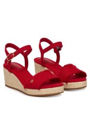 Tommy Hilfiger Sandały Mid Woven Wedge Espad Fringe FW0FW09470 Czerwony. Czerwone sandały damskie Tommy Hilfiger, bez wzorów, z materiału, bez obcasa, na koturnie. Za 359.99 zł.