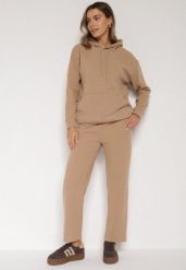 Ciemnobeżowy Bawełniany Komplet Dresowy z Bluzą i Spodniami Zansira. Brązowe bluzy z kapturem damskie Born2be, l, z bawełny. Za 79.99 zł.