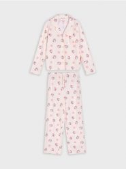 Bawełniana piżama dwuczęściowa Hello Kitty - czerwony. Czerwone piżamy damskie Sinsay, l, bez wzorów, z bawełny, bez ramiączek. Za 79.99 zł.