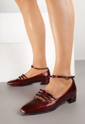 Bordowe Czółenka Lakierowane Vices Mary Jane z Wkładką ze Skóry Naturalnej Rilunea. Czerwone czółenka damskie Renee, bez wzorów, z lakierowanej skóry, bez obcasa. Za 79.99 zł.