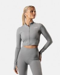 Damska krótka bluza rozpinana LuxForm na fitness i pilates – szary. Szare bluzy z kapturem damskie AESTHETICWOLF, uniwersalny, z materiału. Za 239.99 zł.