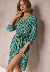 Zielona Kopertowa Sukienka Midi z Wiązanym Paskiem i Metaliczną Nitką Armellia. Zielone sukienki damskie Renee, na co dzień, l, bez wzorów, eleganckie, bez kołnierzyka, bez ramiączek, midi, dopasowane. Za 54.99 zł.
