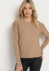 Ciemnobeżowy Sweter z Wiskozą Modalem i Ozdobnym Splotem Jaliti. Brązowe swetry klasyczne damskie Born2be, m, z jeansu, bez kołnierzyka. Za 74.99 zł.