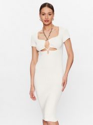 Pinko Sukienka dzianinowa 101173 A0TU Biały Regular Fit. Białe sukienki damskie Pinko, xl, bez wzorów, z dzianiny, bez kołnierzyka, bez ramiączek. Za 2,009.00 zł.