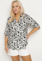 Biała Koszula z Wiskozą w Abstrakcyjny Wzór Clarivana. Białe koszule damskie Born2be, plus size, bez wzorów, z wiskozy, eleganckie, bez kołnierzyka, plus size, bez ramiączek. Za 44.99 zł.