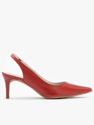 Czerwone czółenka typu slingback na szpilce. Czerwone czółenka damskie Ryłko, bez wzorów, z gumy, bez obcasa, na szpilce. Za 349.99 zł.