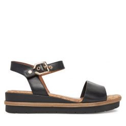 Sandały Tamaris. Czarne sandały damskie Tamaris, bez wzorów, bez obcasa, na koturnie. Za 319.99 zł.