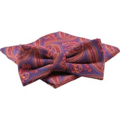 Mucha Męska z Poszetką, Granatowo-Pomarańczowa, Wzór Paisley - Alties. Czerwone krawaty i muchy męskie Alties, bez wzorów, eleganckie. Za 54.00 zł.