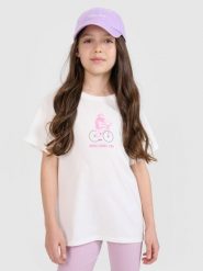 4F T-shirt regular z nadrukiem dziewczęcy - biały 146 (10-11 lat). Białe koszulki dziewczęce 4f, uniwersalny, bez wzorów, z bawełny, bez ramiączek. W wyprzedaży za 19.99 zł.