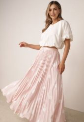 Różowa Rozkloszowana Spódnica w Stylu Retro Plisowana w Grochy Kasosa. Czerwone spódniczki damskie Born2be, m, bez wzorów, eleganckie, maxi, dopasowane. Za 119.99 zł.