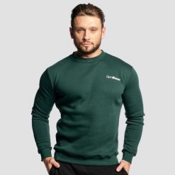 Bluza męska fitness regular fit Basic Pine. Zielone bluzy sportowe męskie GYMBEAM, bez wzorów, z bawełny, klasyczne, bez kołnierzyka, bez ramiączek. Za 83.90 zł.