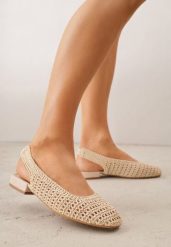 Beżowe Balerinki Slingback VICES z Cholewką z Plecionki Lilinova. Brązowe baleriny damskie Renee, bez wzorów, bez obcasa. Za 99.99 zł.