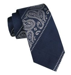 Elegancki i Modny Krawat Jedwabny - Alties - Elegancki Granat, Akcenty Paisley. Niebieskie krawaty i muchy męskie Alties, bez wzorów, z jedwabiu, eleganckie. Za 115.00 zł.