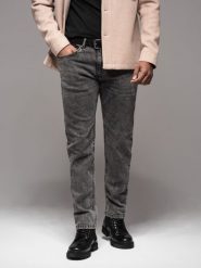 Klasyczne męskie przecierane jeansy REGULAR FIT – szare V4 OM-PADP-0217 - XXL. Szare jeansy męskie Ombre Clothing. Za 179.99 zł.