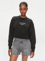 Calvin Klein Jeans Bluza Stacked Institutional J20J221466 Czarny Regular Fit. Czarne bluzy bez kaptura damskie Calvin Klein Jeans, m, z bawełny. Za 299.99 zł.